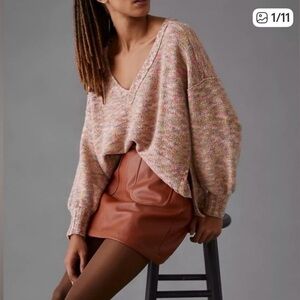 Anthropologie Pilcro Pink Rainbow Cropped Sweater Womens Sz S Oversized Boxy